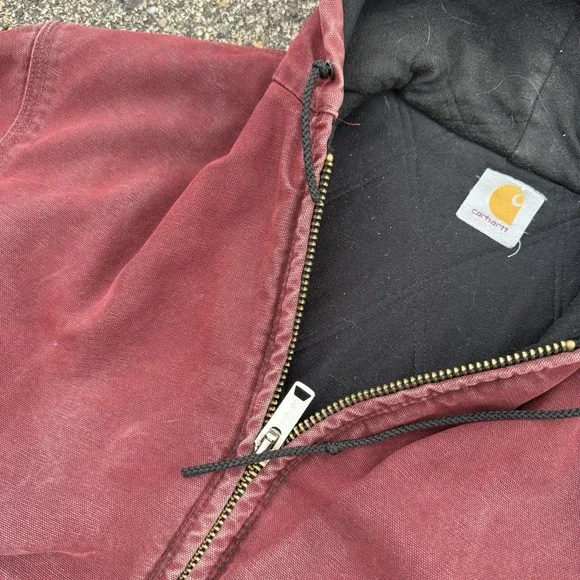 VTG Carhartt Active Jacket Quilt Lined Mens Large J68 BRK Brick Red Faded Grunge - Picture 8 of 9